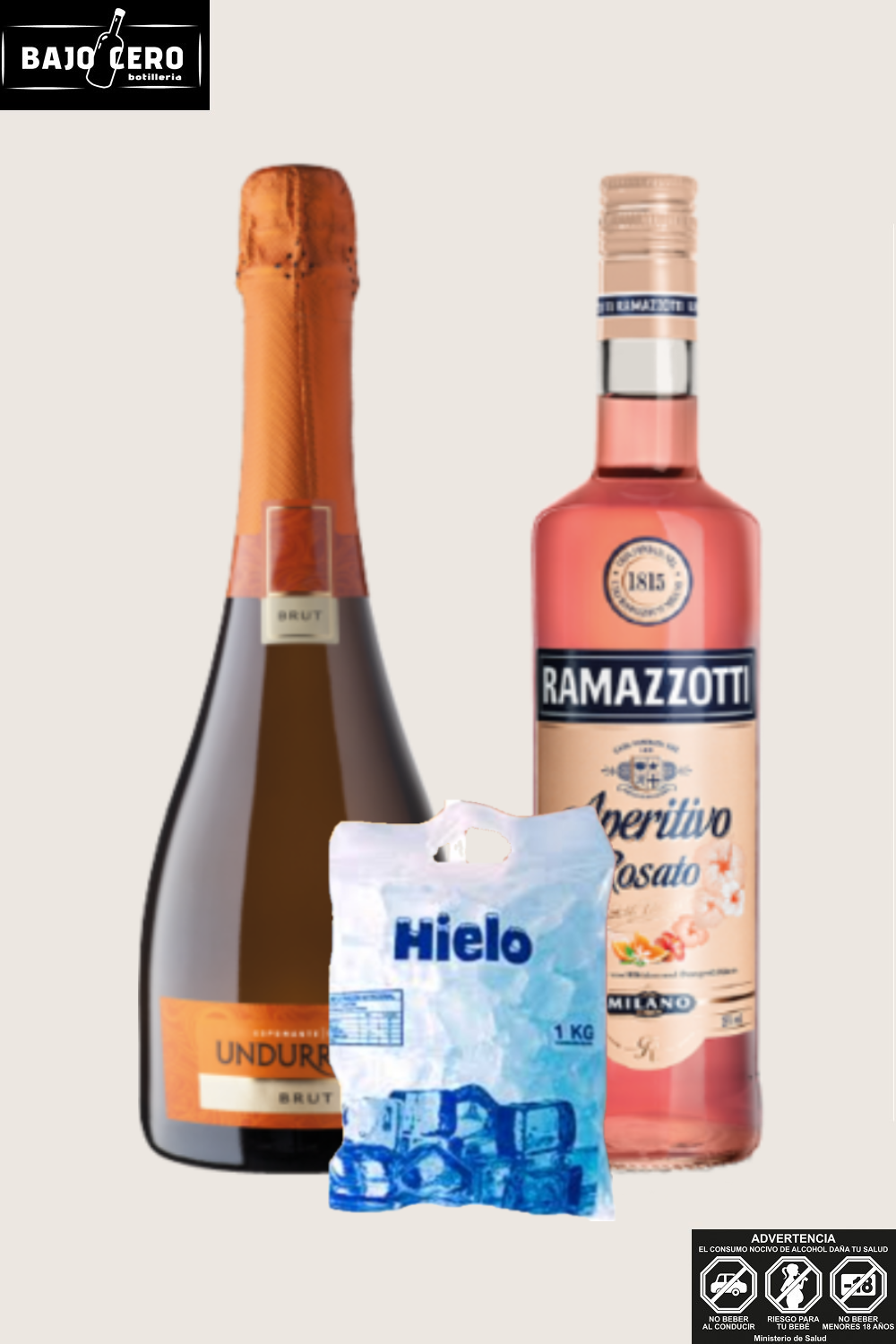 RAMAZZOTTI ROSATO 700CC + SPUMANTE UNDURRAGA + HIELO