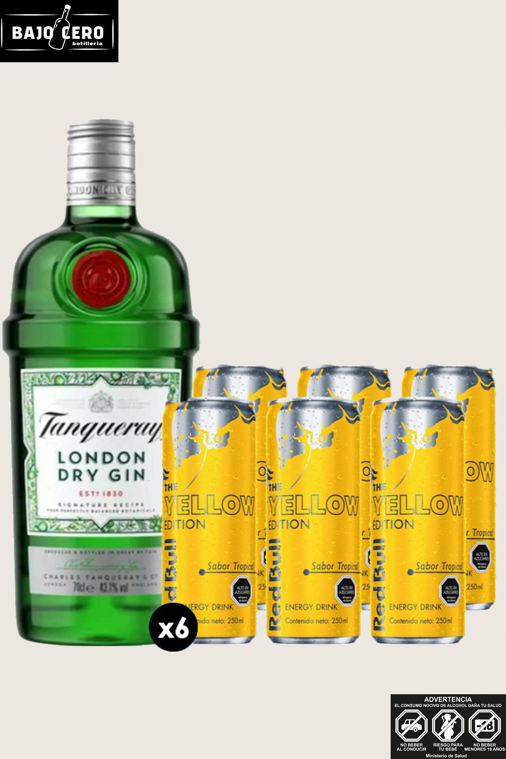 TANQUERAY LONDON DRY GIN + 6 UN REDBULL YELLOW