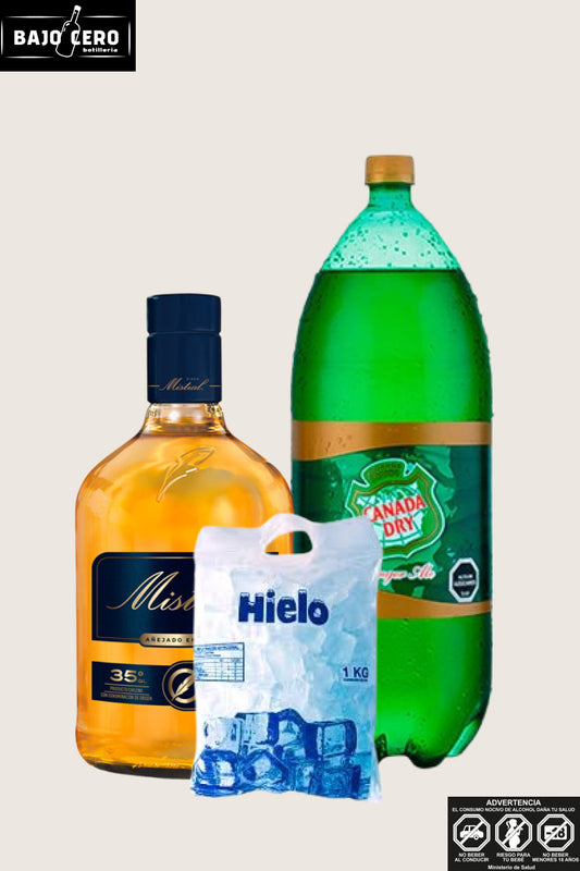 Promo Mistral 35º 1L + Cana Dry 3L + hielo 1kg