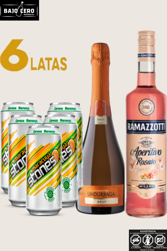 Ramazzotti Rosato + Espumante Undurra + Pack Stone maracuyá