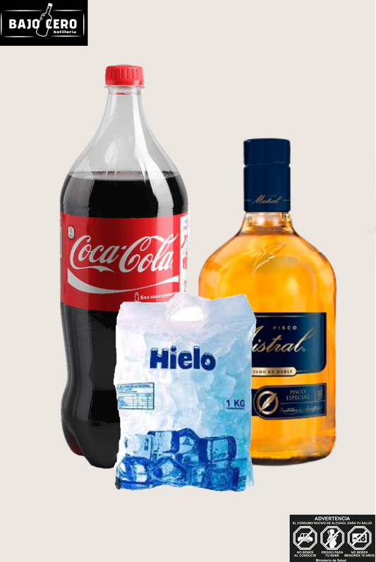 Promo Mistral 750cc + Coca 1.5 Lt + Hielo